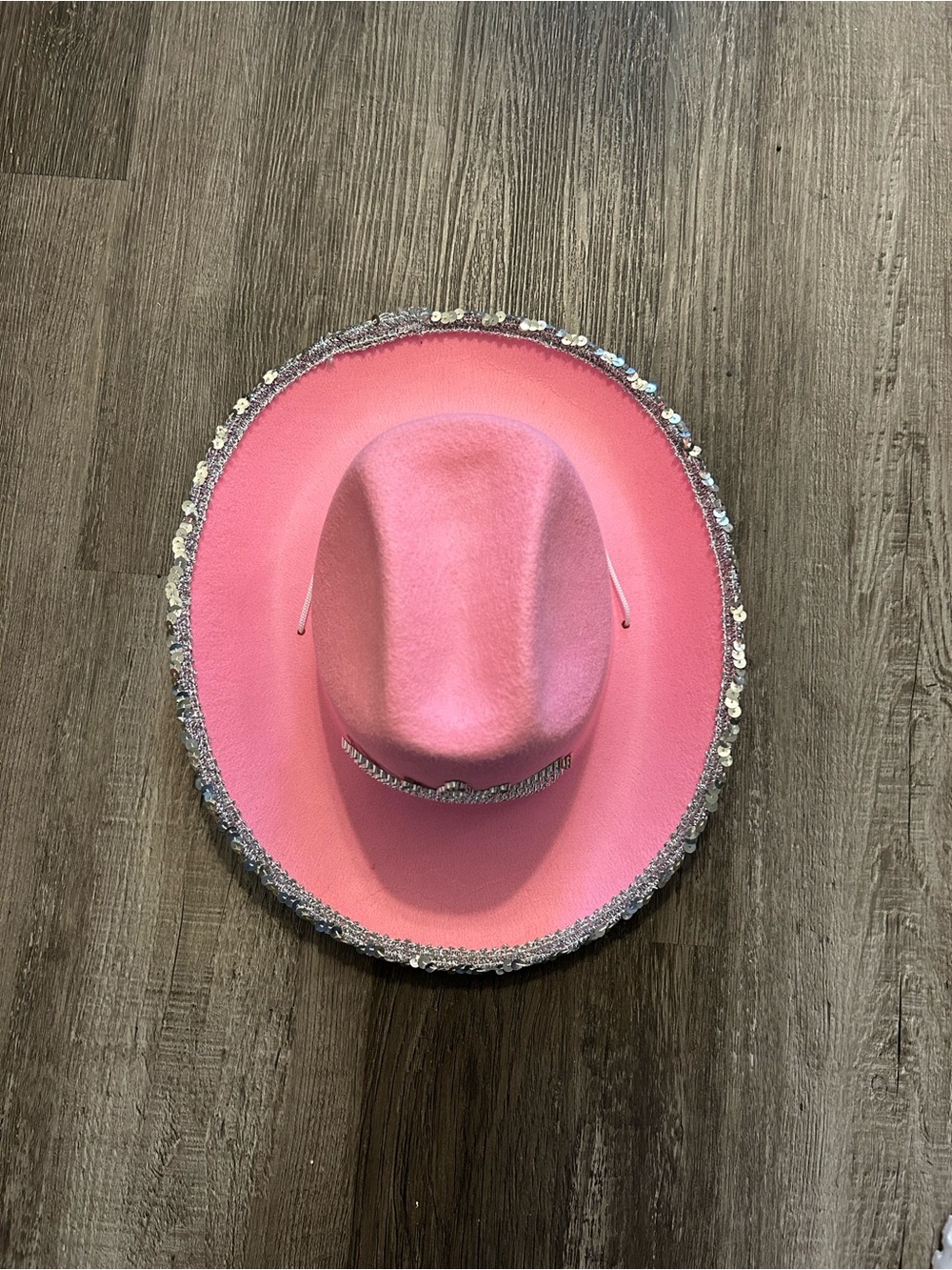 Sequin Trim Pink Cowboy Hat with LED Tiara Decal - Picture 3 of 4